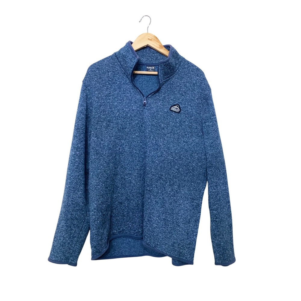 Hurley Mens XL‎ Blue Marled Knit Quarter Zip Pullover Sweater Fleece Jacket